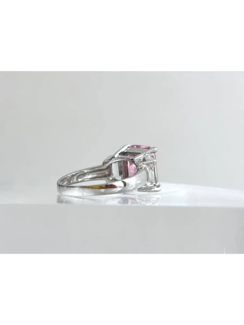 Pink Topaz & CZ Accented Gemstone Sterling Silver 925 Vintage Ring - sz 8.5